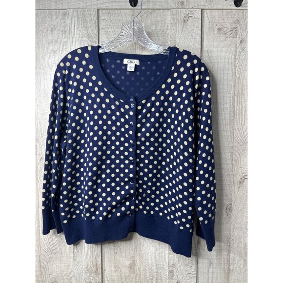 Cato Navy & White Polka Dot Cardigan Long Sleeves Sweater XL - Picture 1 of 6